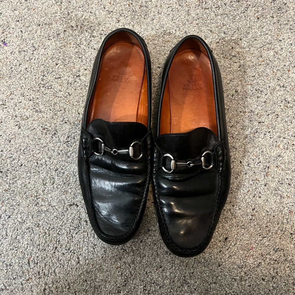 Peter Millar Black Leather Kiely Driving Moccasin,9.5